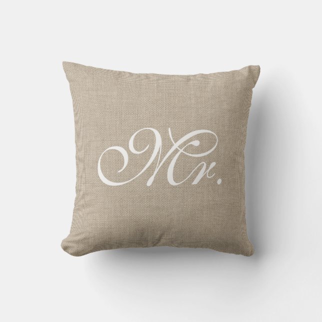 Burlap & White Mr. Pillow (Front)