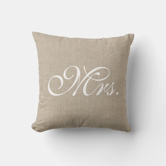 Burlap & White Mrs. Pillow (Front)