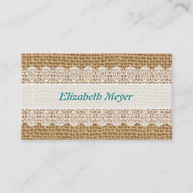 Burlap with Delicate Lace - Shabby Chic Business Card (Front)