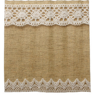 Burlap with lace shower curtain