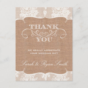Burlarp Print & Lace Wedding Thank You Cards