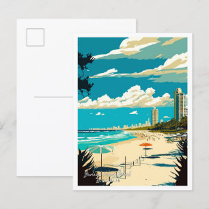 Burleigh Heads Beach Australia Travel illustration Postcard