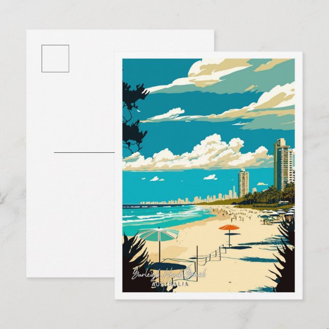 Burleigh Heads Beach Australia Travel illustration Postcard (Front/Back)