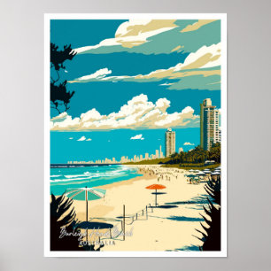 Burleigh Heads Beach Australia Travel illustration Poster
