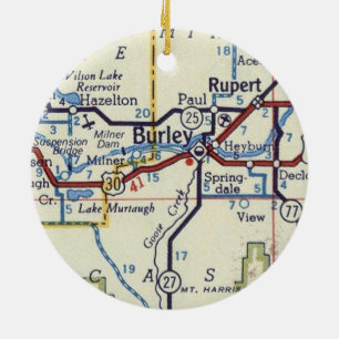 Burley and Rupert Idaho Vintage Map Ceramic Tree Decoration