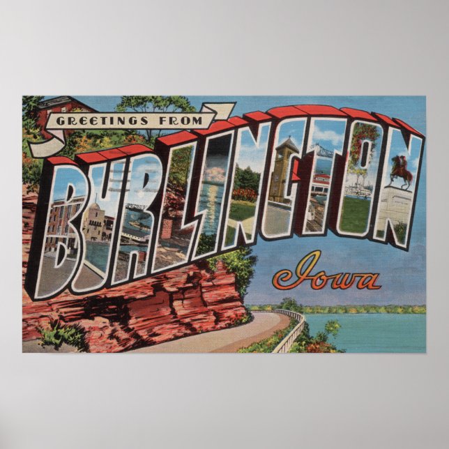 Burlington, Iowa - Large Letter Scenes Poster (Front)