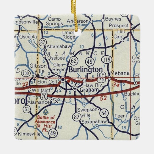 Burlington NC Vintage Map Ceramic Ornament (Front)