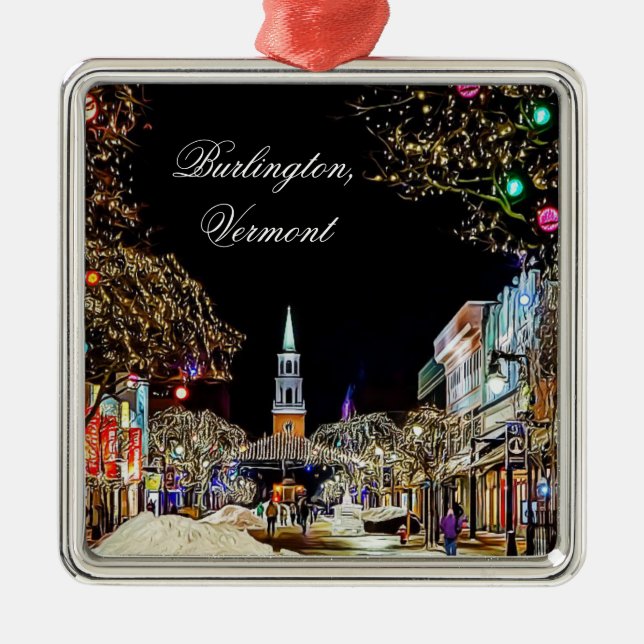 Burlington, Vermont Christmas Keepsake Metal Tree Decoration (Front)