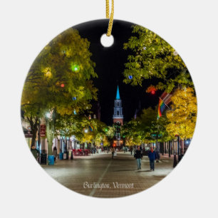 Burlington, Vermont cityscape photograph, Ceramic Tree Decoration