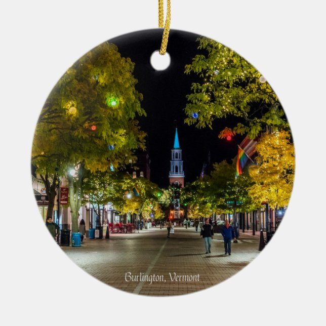 Burlington, Vermont cityscape photograph, Ceramic Tree Decoration (Front)