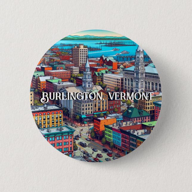 Burlington, Vermont Comic Book Style Art 6 Cm Round Badge (Front)
