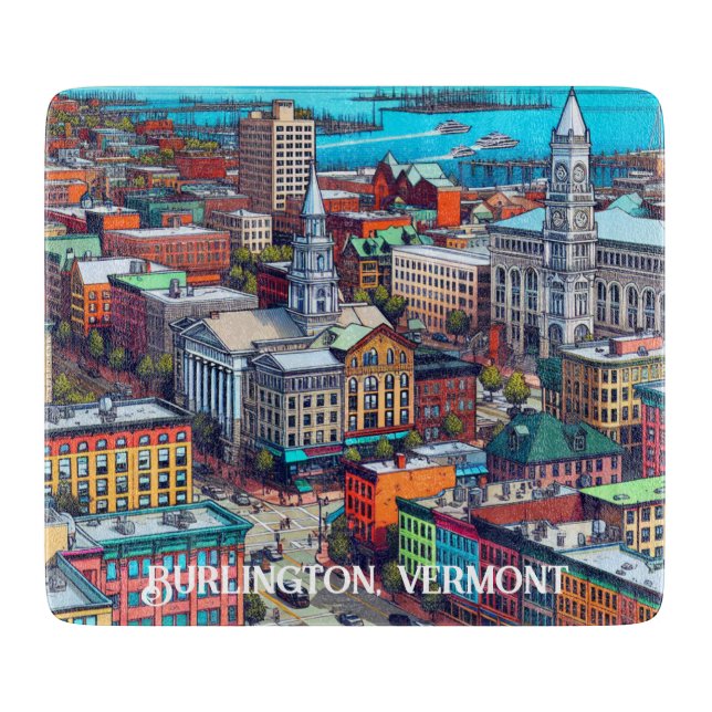 Burlington, Vermont Comic Book Style Art Cutting Board (Front)