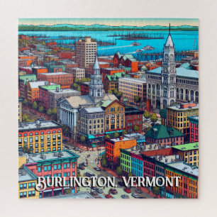 Burlington, Vermont Comic Book Style Art Jigsaw Puzzle