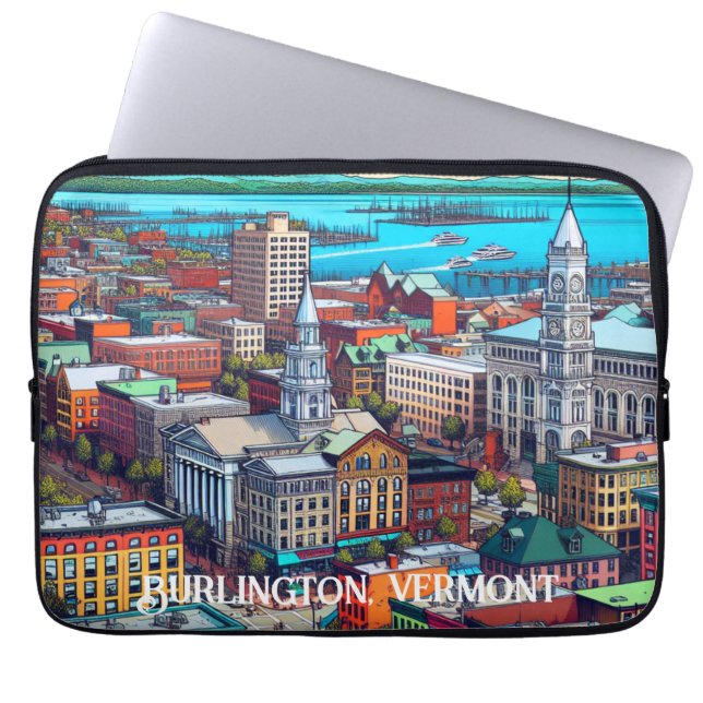 Burlington, Vermont Comic Book Style Art Laptop Sleeve (Front)