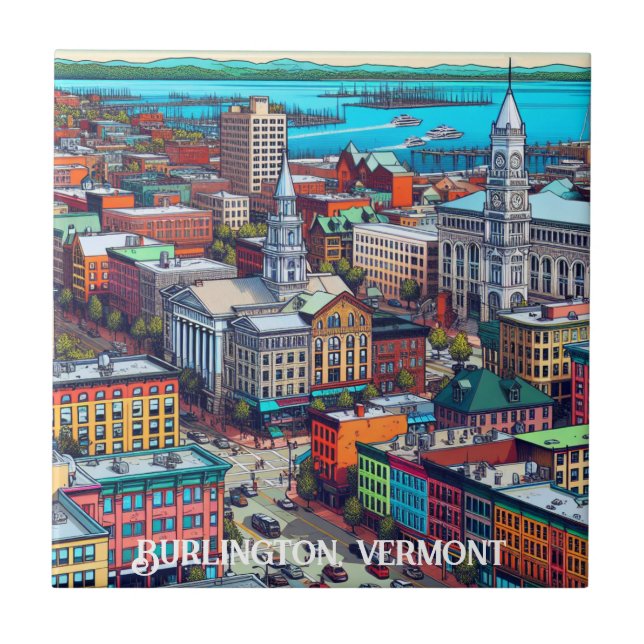Burlington, Vermont Comic Book Style Art Tile (Front)