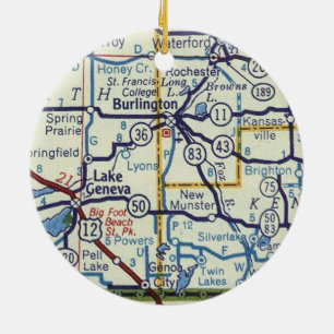 Burlington WI Vintage Map Ceramic Tree Decoration