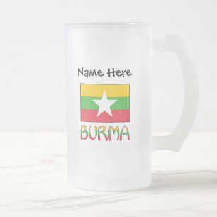 Burma and Myanmar Flag Personalised  Frosted Glass Beer Mug