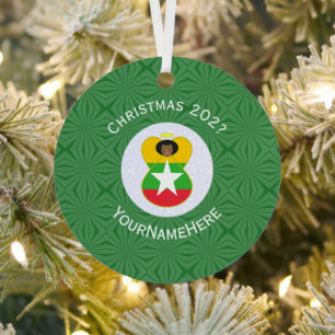 Burma Myanmar Flag Angel Christmas Personalised  Metal Tree Decoration