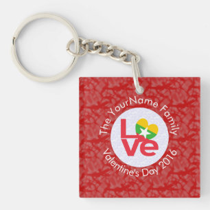 Burma Myanmar Flag Heart LOVE Red Personalise Text Key Ring