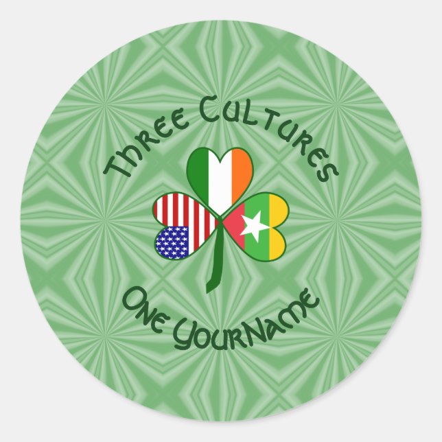 Burma Myanmar Irish USA Shamrock Flag Personalised Classic Round Sticker (Front)