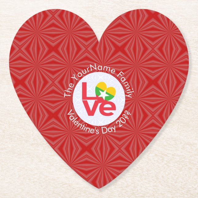 Burma Myanmar Red LOVE Flag Personalised  Paper Coaster (Front)