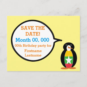 Burma Myanmar Talking Ms Penguin Personalised Announcement Postcard