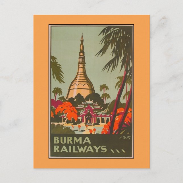 Burma Myanmar Temples | Vintage Travel Poster Postcard (Front)