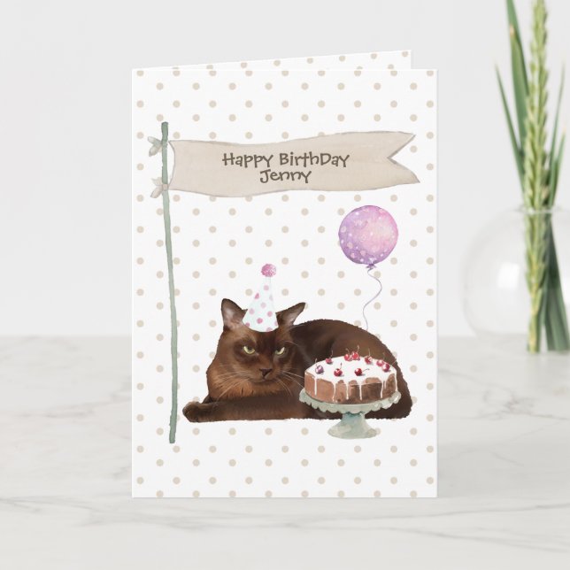 Burmese Cat Birthday Celebration Party Hat Card (Front)