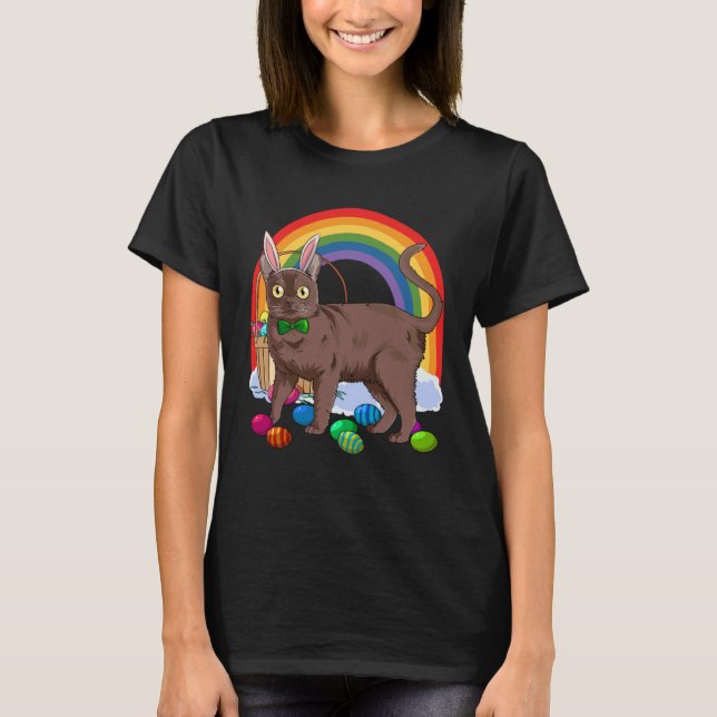 Burmese Cat Easter Eggs Bunny Rabbit T-Shirt (Front)