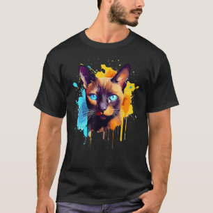 Burmese Cat Face Colorful Splash Art T-Shirt