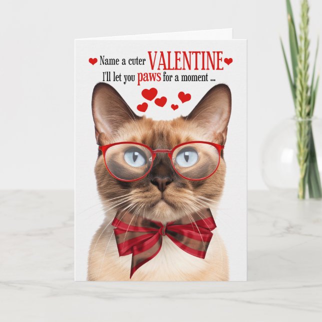Burmese Cat Feline Humour Valentine's Day Holiday Card (Front)