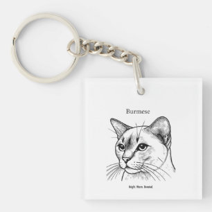 Burmese Cat Portrait Key Ring