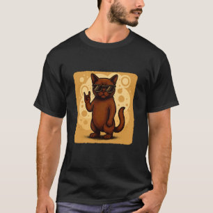 Burmese Cat Sunglasses Rock Music Funny Retro T-Shirt