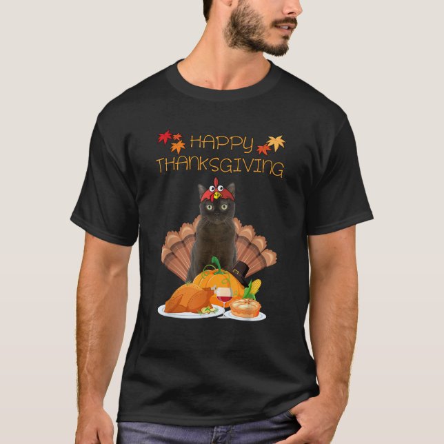 Burmese Cat Turkey Day Gift Unisex Adults Black Sm T-Shirt (Front)