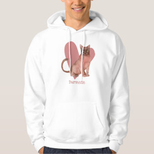 Burmese Cat Watercolor Kitty Pink Heart Hoodie