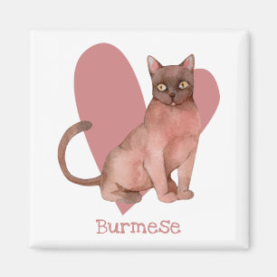 Burmese Cat Watercolor Kitty Pink Heart Magnet