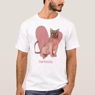 Burmese Cat Watercolor Kitty Pink Heart T-Shirt