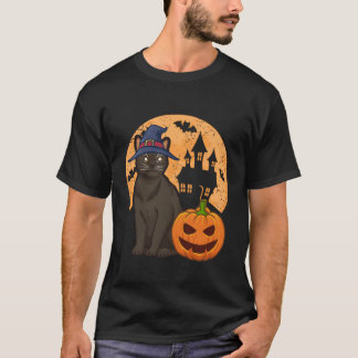 Burmese Cat With Witch And Pumpkin Halloween T-Shirt