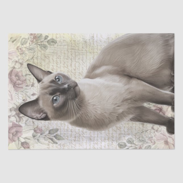 Burmese Floral Cat Kitten Tissue Paper (Front)