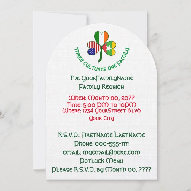 Burmese Irish American Shamrock Family Reunion Invitation (Front)