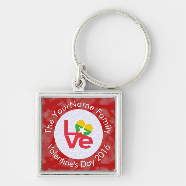 Burmese Myanmar Flag Red Letters LOVE White on Red Key Ring (Front)