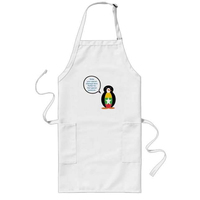 Burmese or Myanmar Talking Penguin Flag Long Apron (Front)