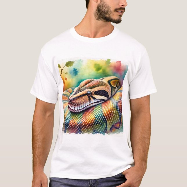 Burmese Python in Watercolor 140624AREF108 - Water T-Shirt (Front)