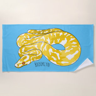 Burmese python snake cartoon illustration beach towel