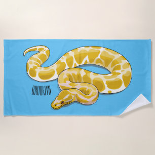 Burmese python snake cartoon illustration beach towel