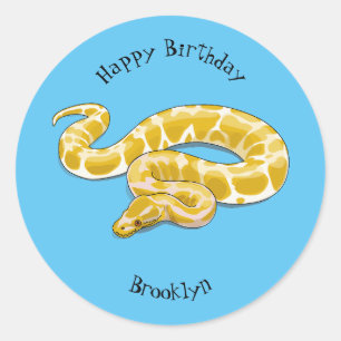 Burmese python snake cartoon illustration classic round sticker