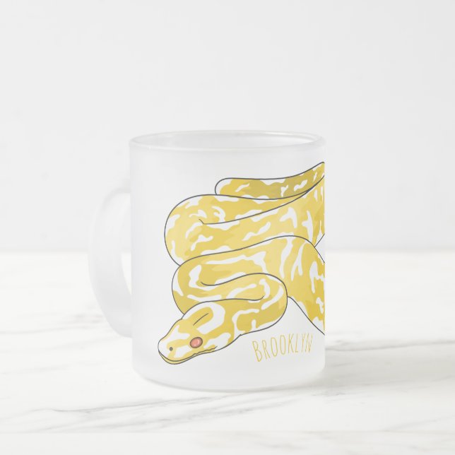 Burmese python snake cartoon illustration  frosted glass coffee mug (Front Left)