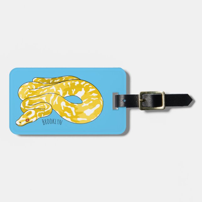 Burmese python snake cartoon illustration  luggage tag (Front Horizontal)