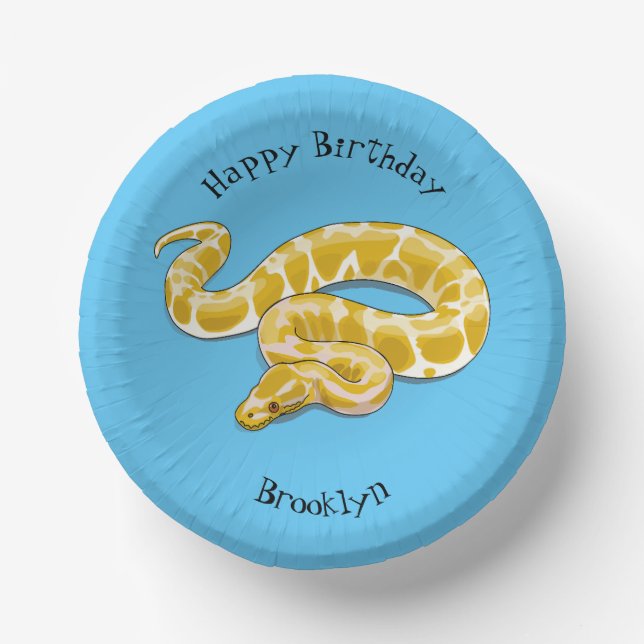 Burmese python snake cartoon illustration paper plate (Front)