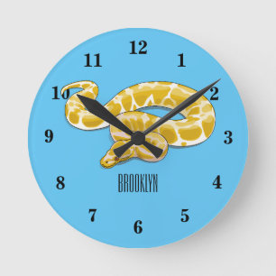 Burmese python snake cartoon illustration round clock
